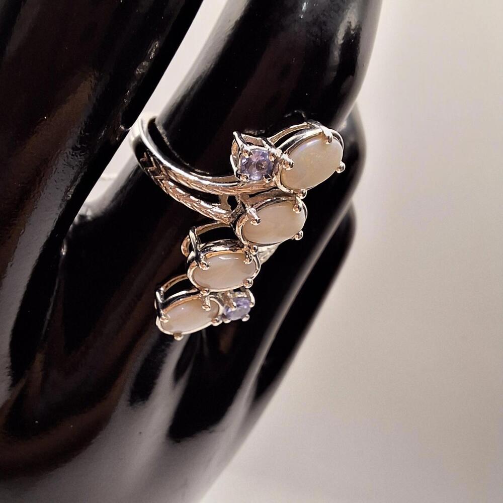 925 Sterling Silver Ring Fire Opal Tanzanite Gems… - image 4